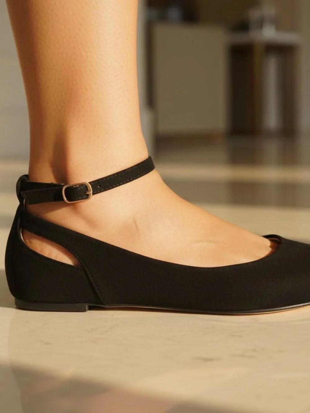 NWT Pazzle Black Ankle Strap Pointed Toe Ballet Flats - Picture 4 of 11